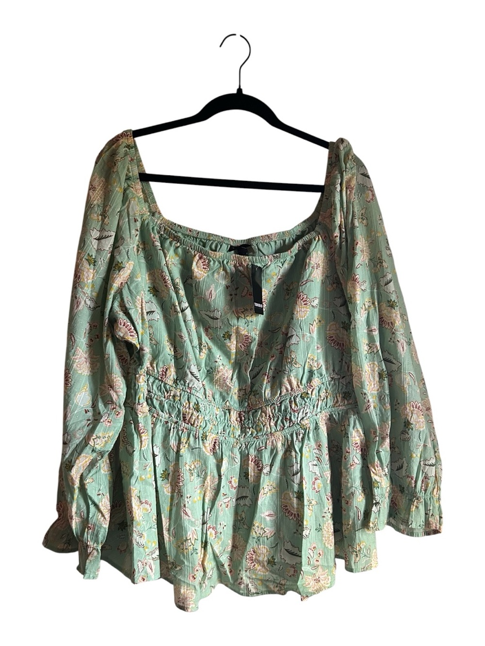 Torrid Size 3X 22-24 Mint Green Floral Square Neck Peasant Blouse